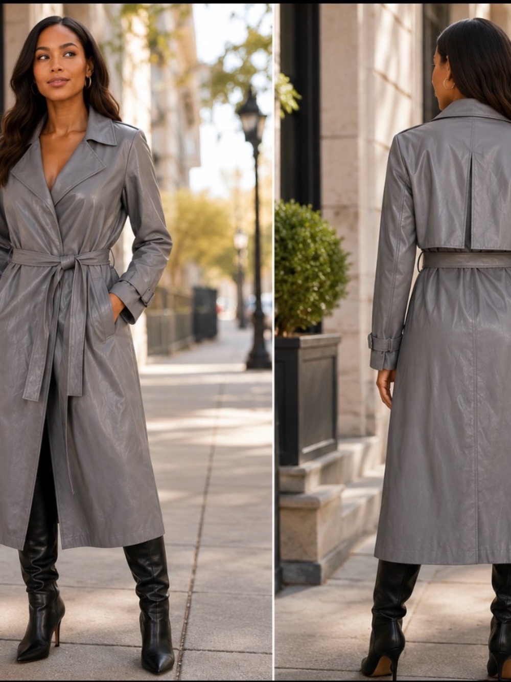 Forever 21 Gray Faux Leather Trench Coat with Belt